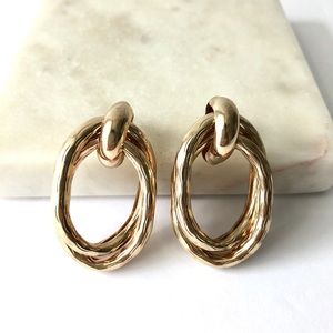 Gold Round Geometric Stud Earrings